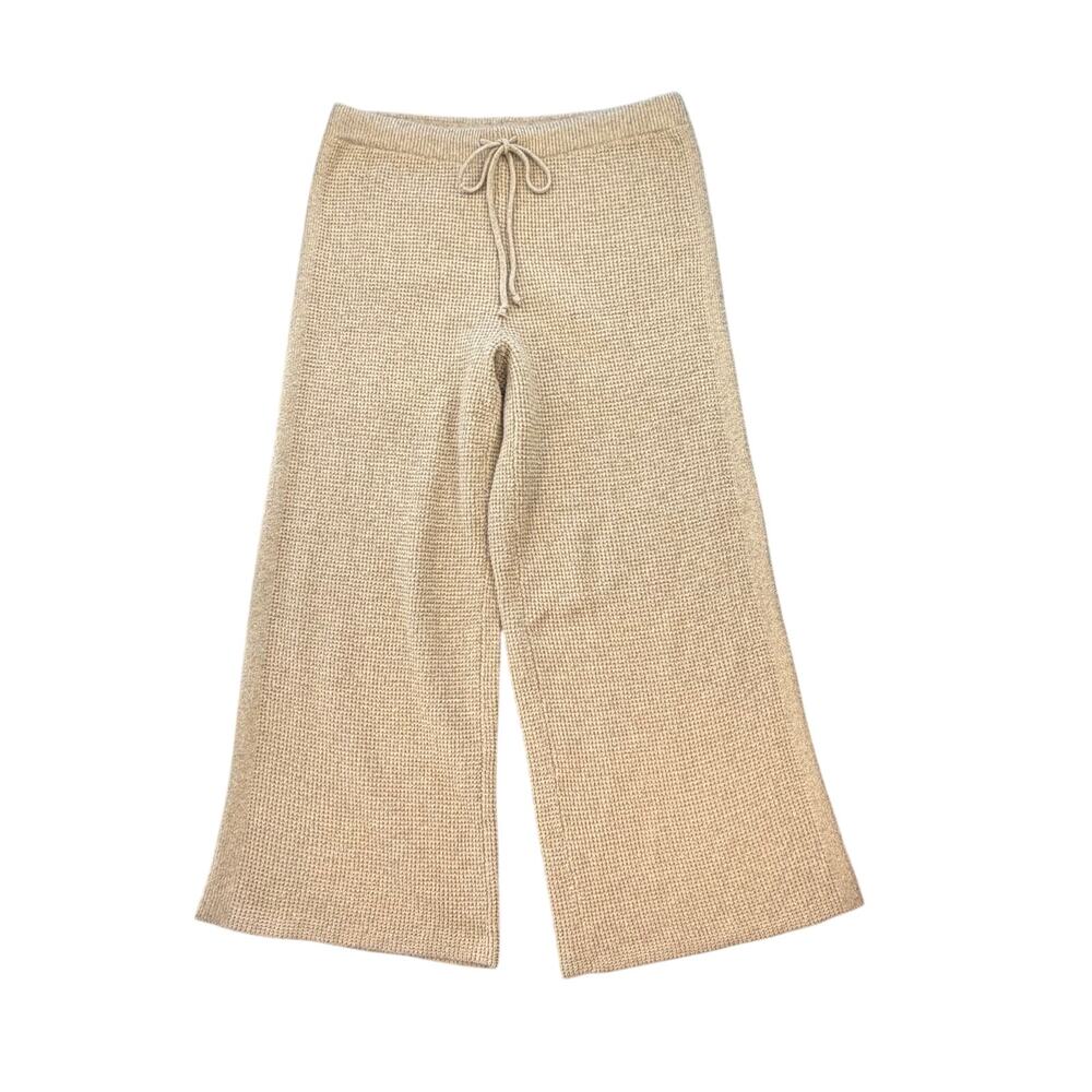 Aerie NEW SHORT Beige Tan Knit Wide Leg Comfycore Relaxation Loungewear Pants